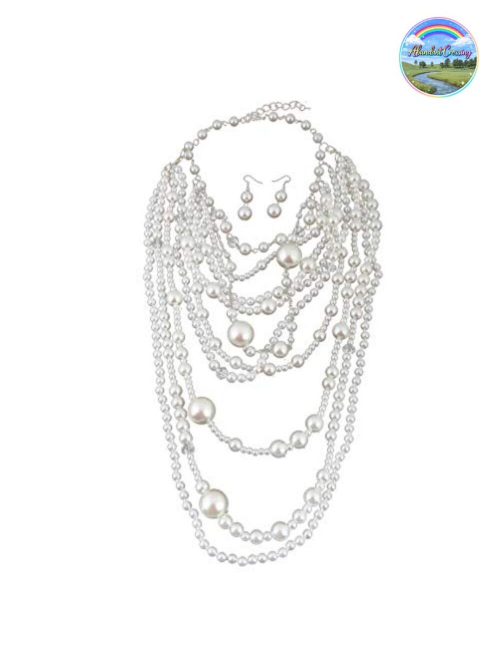 Faux Pearl Long Sweater Chain Necklace Earrings Set Vintage Style